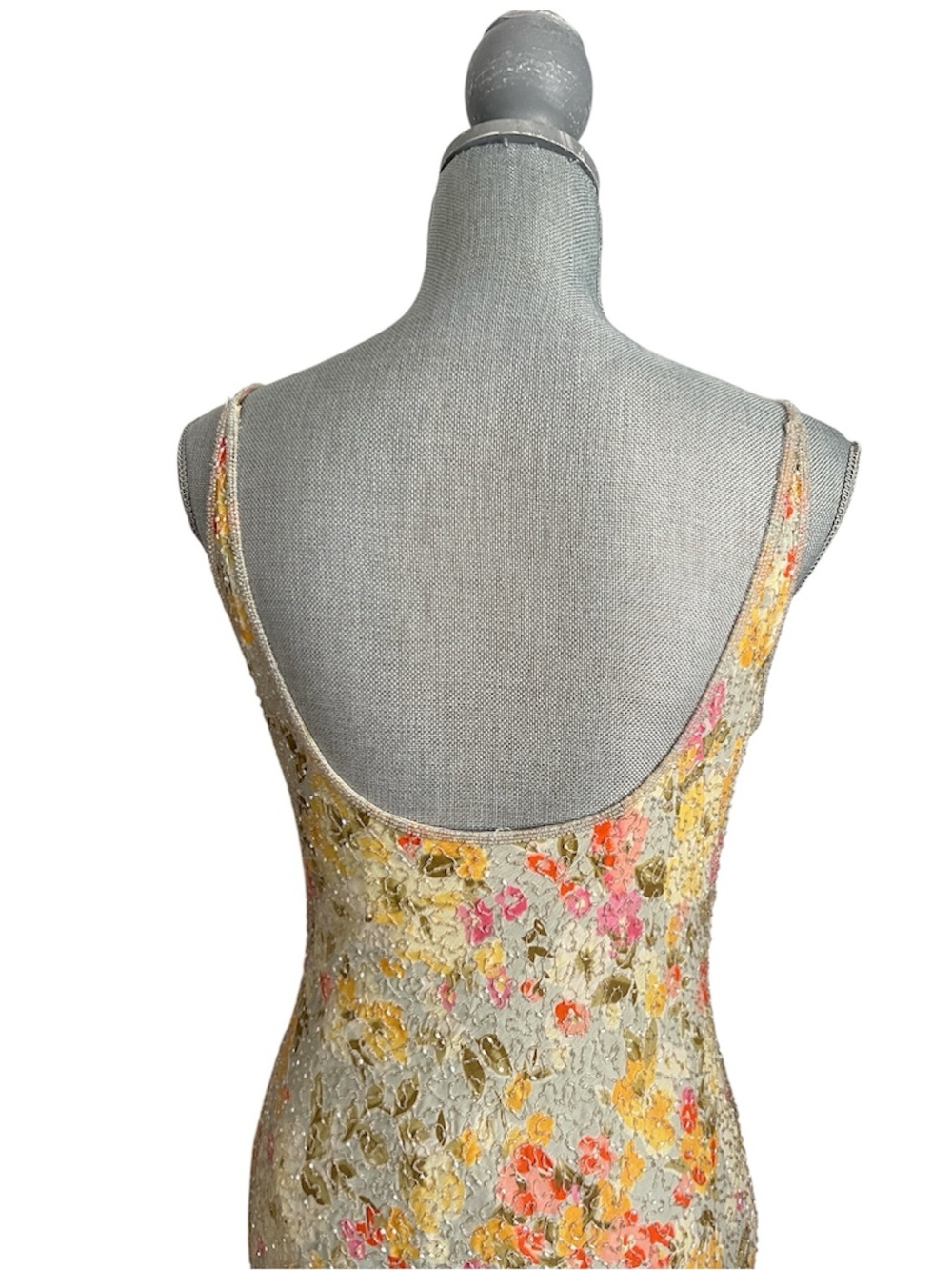 Vintage Sténay Floral Cowl-Neck Beaded Maxi Slip Dress - Picture 12 of 16